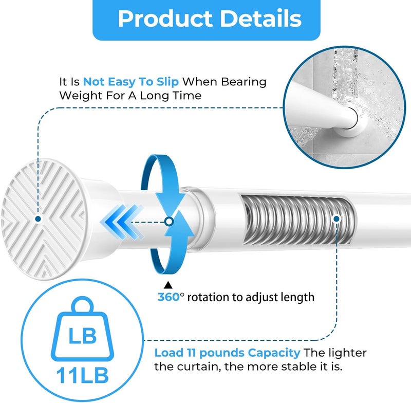 ZipGlo Spring Tension Rods 24-46 Inch, 2Pcs White Adjustable Tension Curtain Rod, Spring Curtain Rods No Drilling Expandable Pressure Spring Tension Rods for Curtains, Closet, Kitchen, Doorway - Image 3